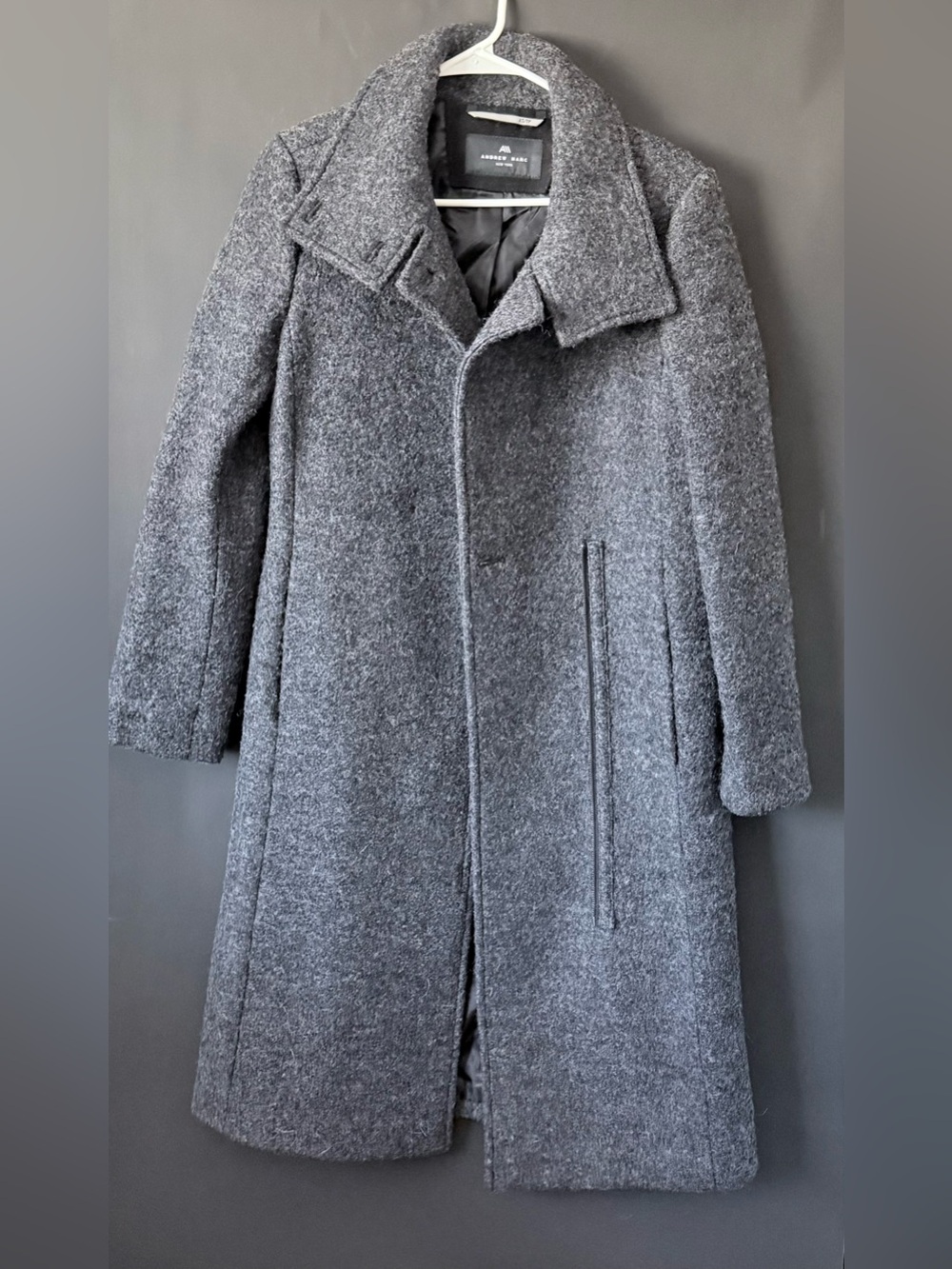 Andrew Marc  Women's Charcoal Wool Blend Long Coat